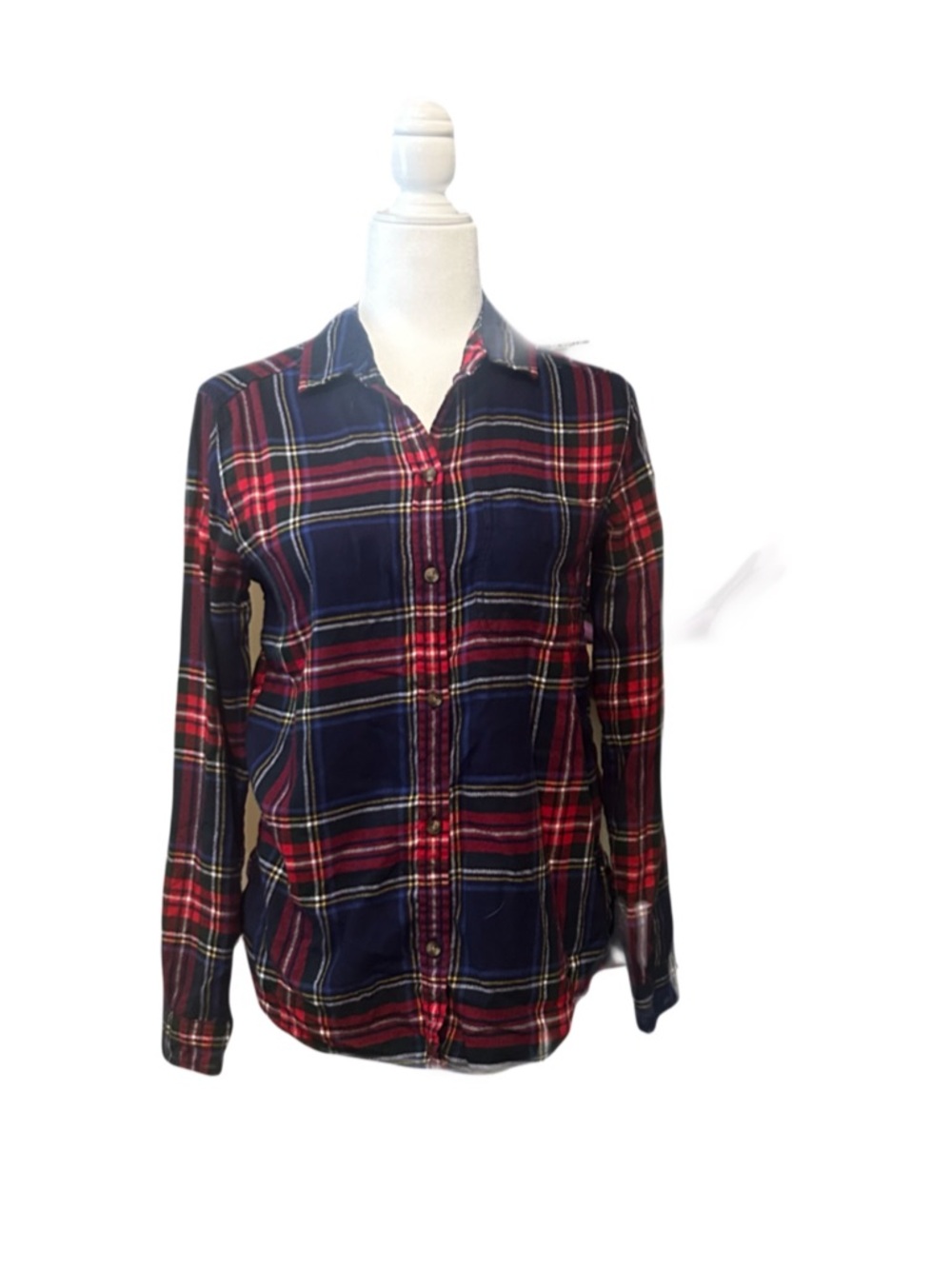 American Eagle Outfitters Red & Navy Plaid Boyfriend Shirt
